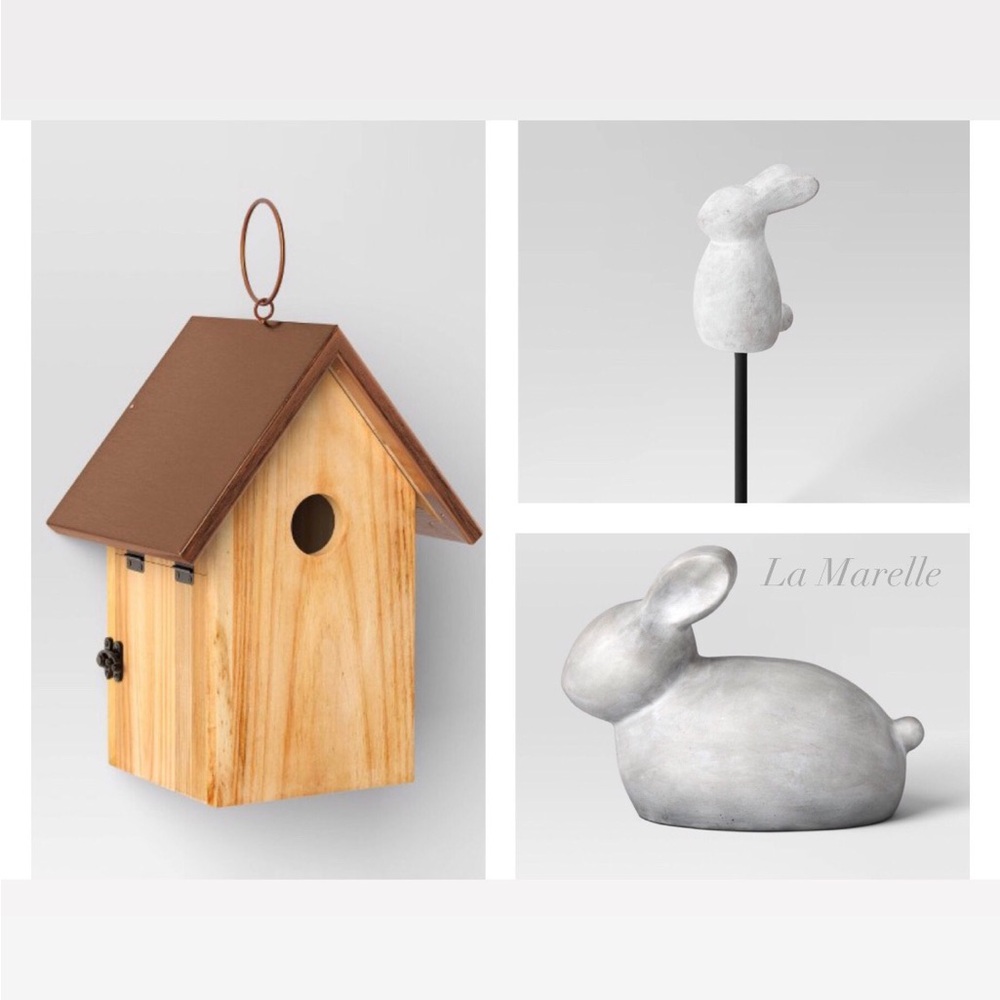 Outdoor/Garden Wood Bird House Copper, Rabbit Figurine & Stake Set - Threshold